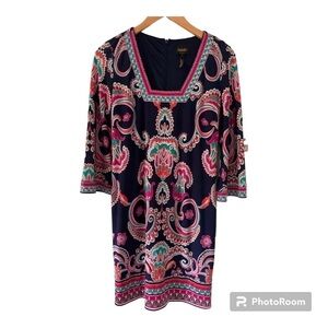 Laundry by Shelli Segal Blue Pink Paisley Bohemian Dress in Size 4